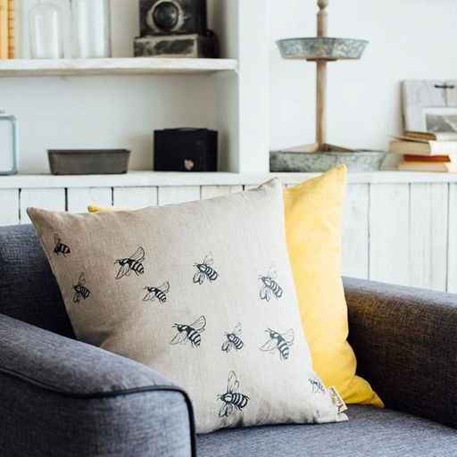 Helen Round Linen Cushion Cover - Bee Design