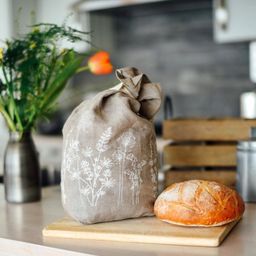 Helen Round Linen Bread Bag - Garden Design - Natural