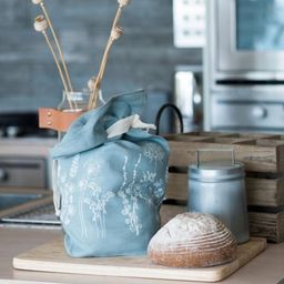 Helen Round Linen Bread Bag - Garden Design - Duck Egg Blue