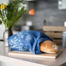Helen Round Linen Bread Bag - Garden Design - Blue