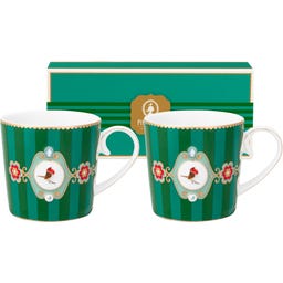 Love Birds Medallion Stripes Emerald-Green Mokken - Set van 2, Klein