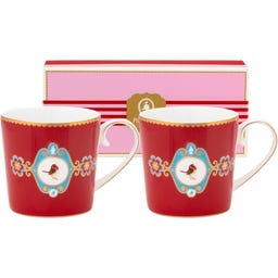 Love Birds Medallion Red Mokken - Set van 2, Klein