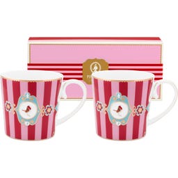 Love Birds Medallion Stripes Red-Pink Mokken - Set van 2, Klein