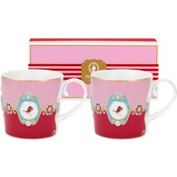 Love Birds Medallion Red-Pink Mokken - Set van 2, Klein