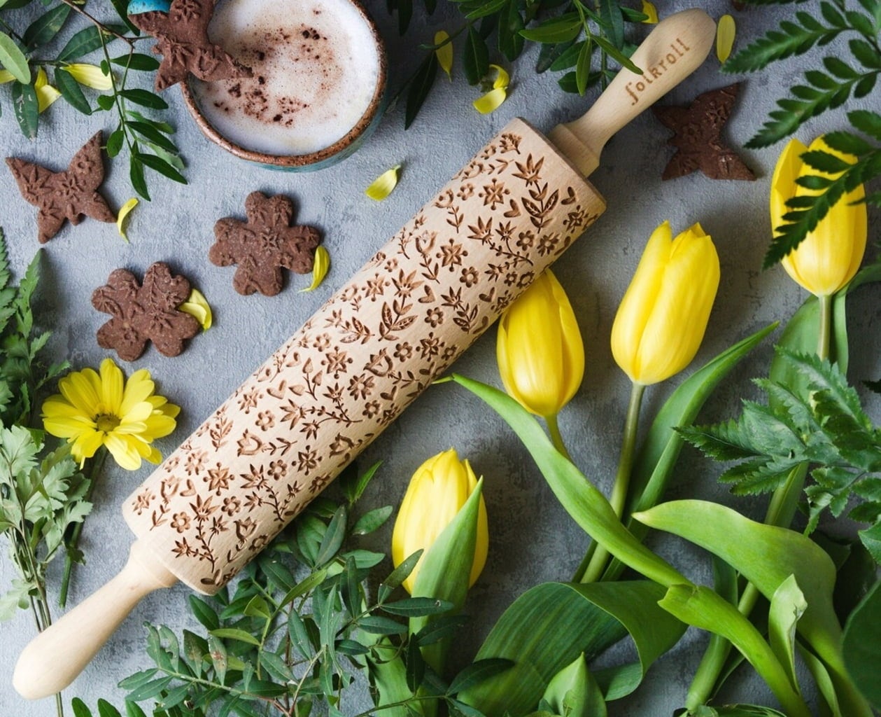 folkroll Flower Power Rolling Pin - large