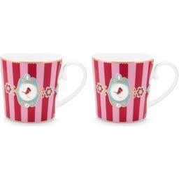 Love Birds Medallion Stripes Red-Pink Mokken - Set van 2, Klein