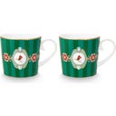 Love Birds Medallion Stripes Emerald-Green Mokken - Set van 2, Klein