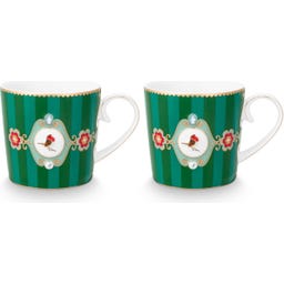 Love Birds Medallion Stripes Emerald-Green Mokken - Set van 2, Klein