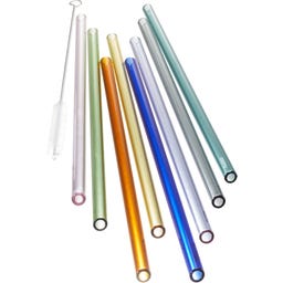 8 Glastrinkhalme FUTURE 23 cm bunt mit Bürste - 1 Set
