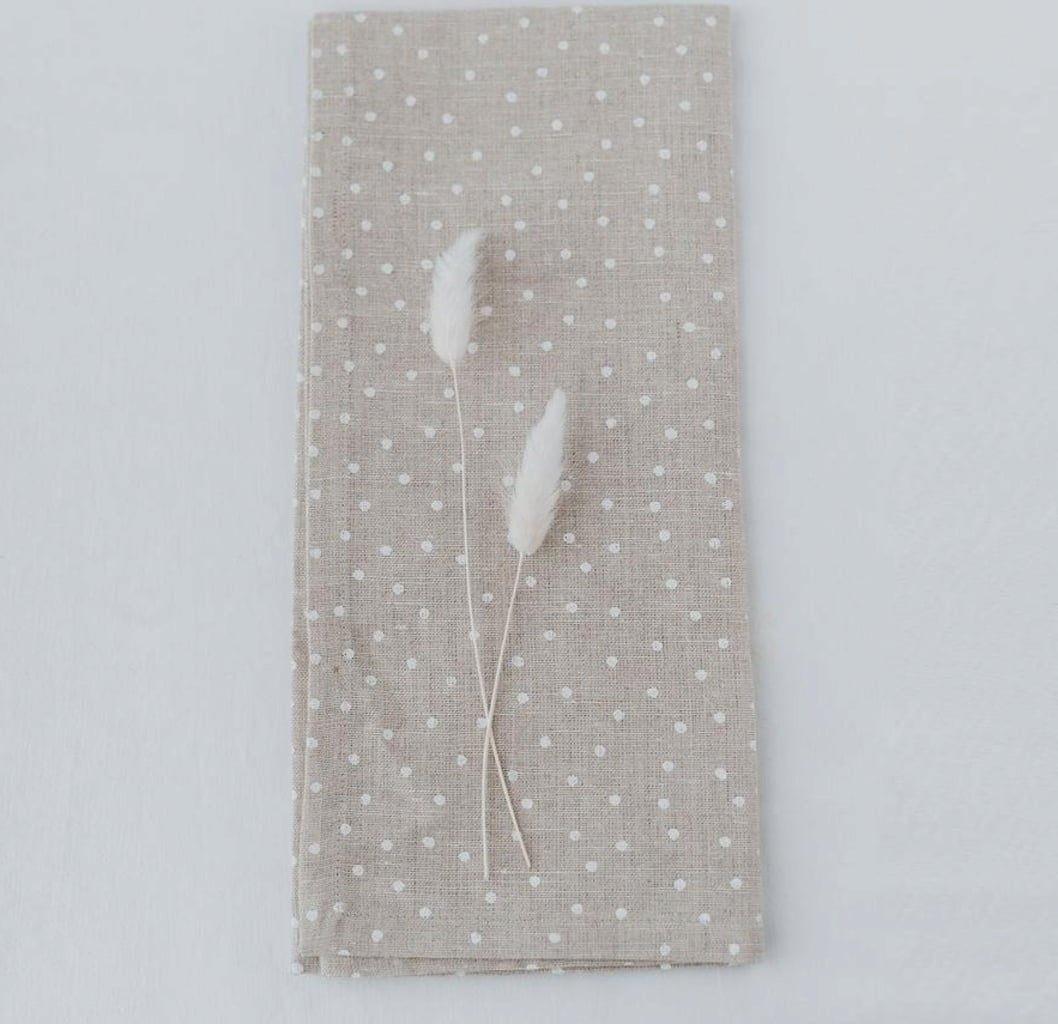 Dots Linen Tea Towels - Natural Beige, Set of 2 - 1 set