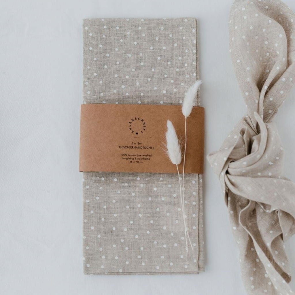 Dots Linen Tea Towels - Natural Beige, Set of 2 - 1 set