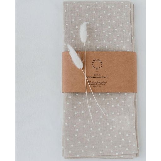 Dots Linen Tea Towels - Natural Beige, Set of 2 - 1 set