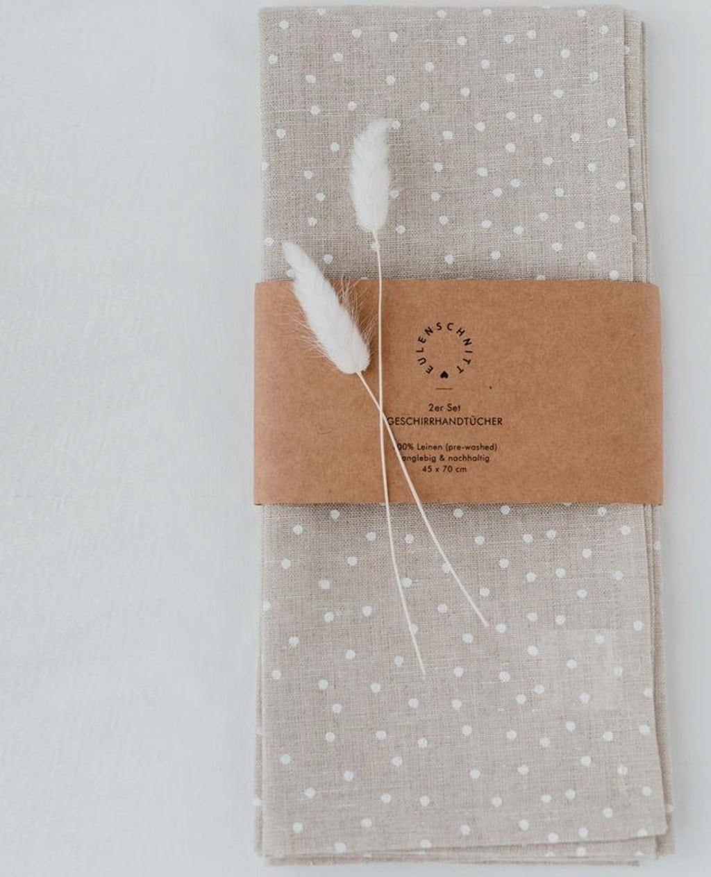 Dots Linen Tea Towels - Natural Beige, Set of 2 - 1 set
