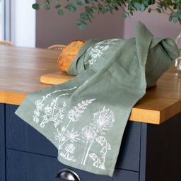 Helen Round Linen Tea Towel - Garden Design - green