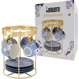 Bridgerton Espressotassen 4er-Set mit Untertassen und goldenem Ständer - 1 Set