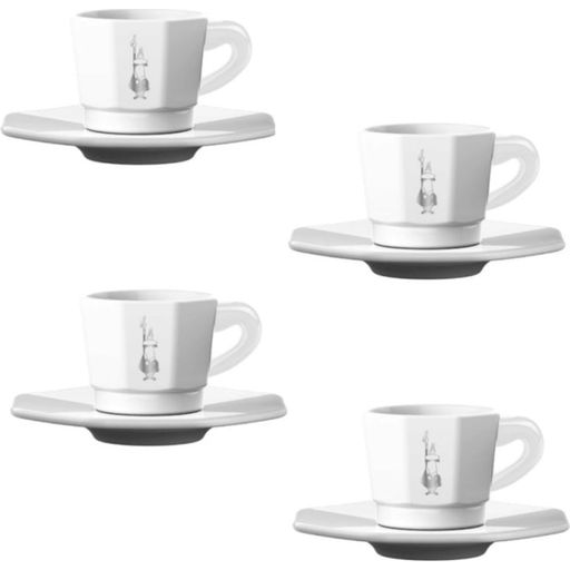 Bialetti Espresso Tassen achteckig, 4er Set - weiß/silber
