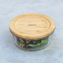 Pebbly Glass Bowl with Bamboo Lid, ca. 620 ml - 1 item