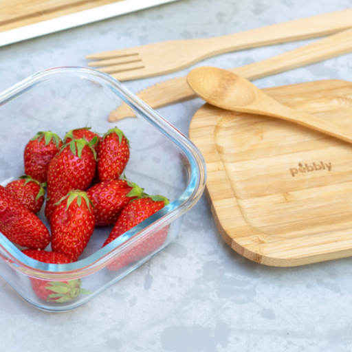 Pebbly Square Glass Container with Bamboo Lid - 0.52 litres