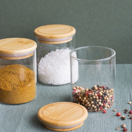 Round Spice Jars with Bamboo Lids, Set of 3 - 1 set