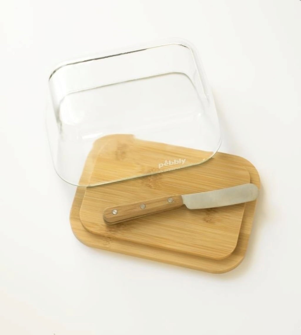 Pebbly Butter Dish with Knife, 3-Piece Set - 1 set