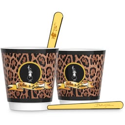 2 Espressobecher Dolce & Gabbana Leopard mit Rührstäbchen - 1 Set