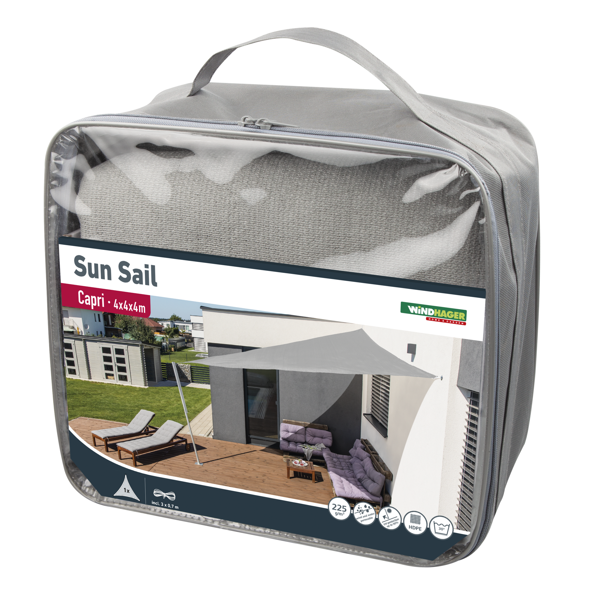 Windhager CAPRI Triangle SunSail  4x4x4m - grey