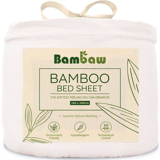 Bambaw Cozy Drap Housse en Bambou 160 x 200 cm - White