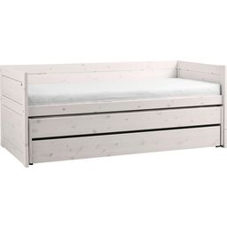 Dvignjena postelja s posteljo za goste in posteljnim predalom, bela lazura