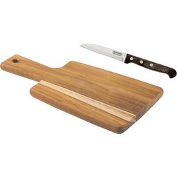 Darilni set: deska za rezanje iz tikovine z univerzalnim kuhinjskim nožem