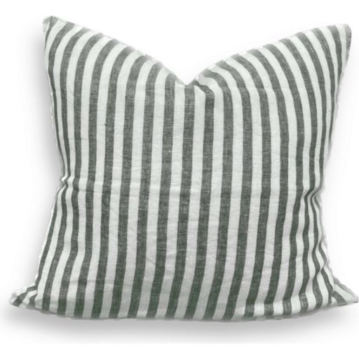 Lovely Linen Cushion Cover - Misty 50 x 50 - Edge Stripe Jeep Green