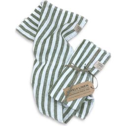 Lovely Linen Guest Towel / Placemat Misty - Edge Stripe Jeep Green