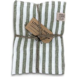 Lovely Linen Tea Towel - Misty - Edge Stripe Jeep Green