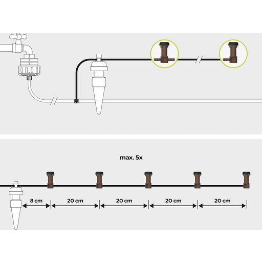Razdelilnik-kaplnik, 50-delni paket + 10 m cevi za kapljanje