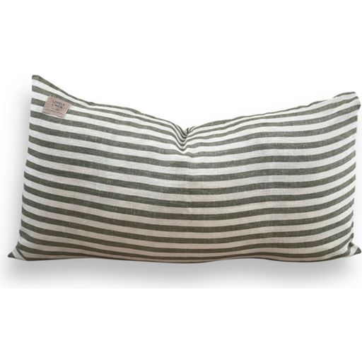 Lovely Linen Cushion Cover - Misty 40 x 70 - Edge Stripe Jeep Green