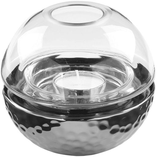 Svečnik za čajne svečke s steklenim pokrovom-Jojo, keramika, linija, 5x12cm