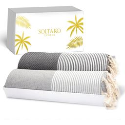 SANTORINI - Set de 2 Toallas de Playa Premium - Antracita y gris pastel