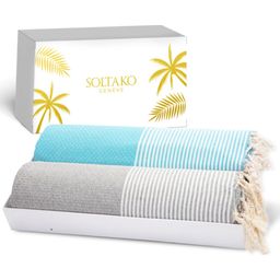 Soltako SANTORINI - Set di 2 Teli Mare Premium - Acqua e Grigio Pastello