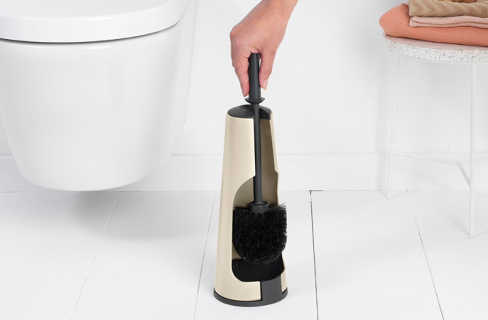 Brabantia ReNew Set 3 Contenitori Portaoggetti - Soft Beige 15,2x7,6 Cm - Impilabili Per Bagno, Trucchi, Cotone